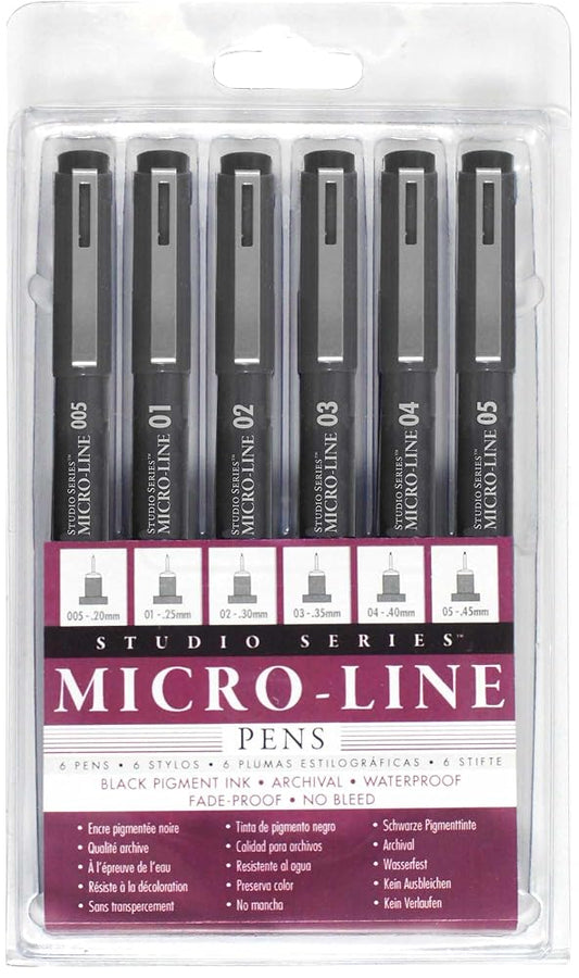 PETER PAUPER PRESS Studio Series Micro-Line Pigment Ink Pen Set (Set of 6) cover image