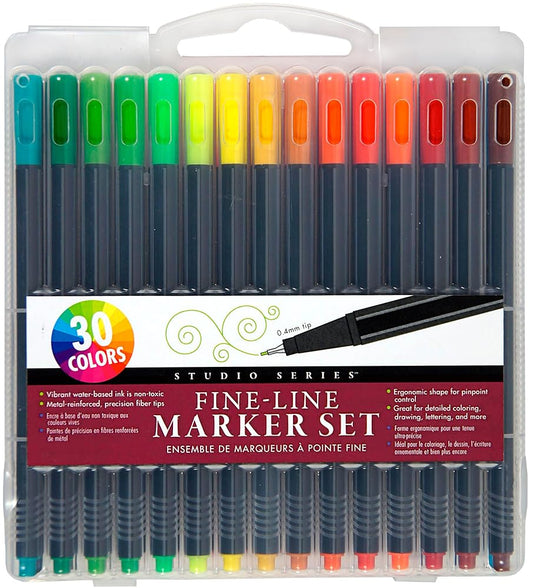 Studio Series Fine-Line Marker Set (30 vibrant colors, 0.4mm tips) (Perfect for Art Projects, Bullet Journaling, Coloring, and More) cover image