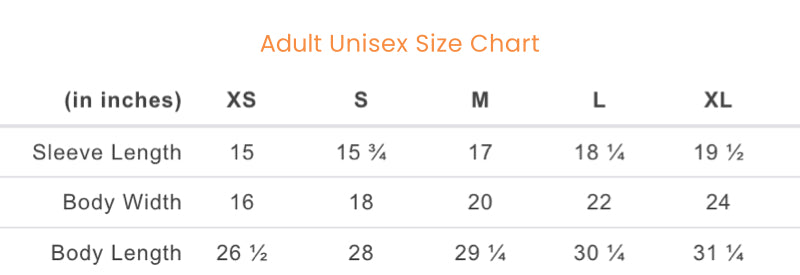Adult Unisex Size Chart