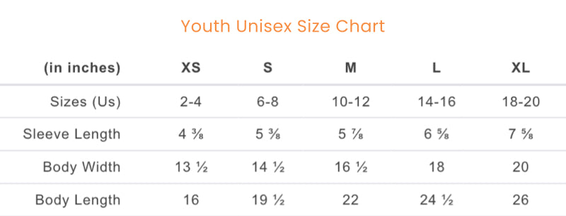 Youth Unisex Size Chart